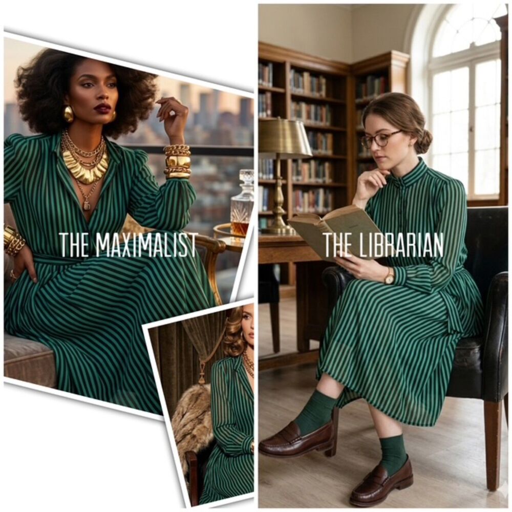 Vtg NWT 90s B.G.B. Ltd Green Stripe Sz 6 Dress Mob Wife Maximalist Secretary
